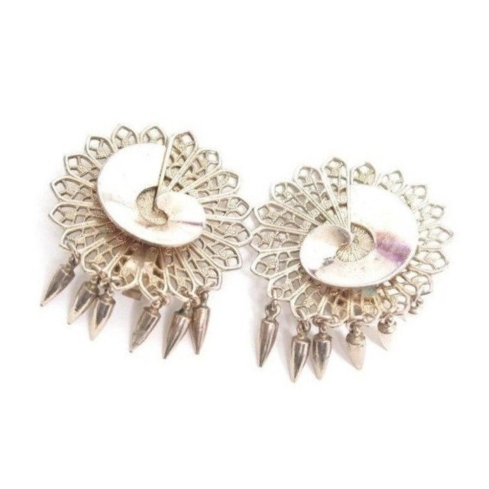 Vintage Large 33mm Filigree‎ Pale Gold Plated Clip-on Earrings